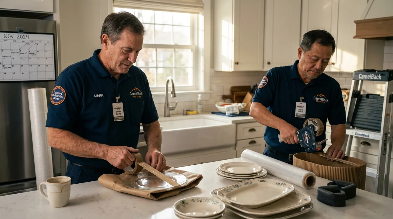 Professional crew packing kitchen dishware in Mathews, VA
